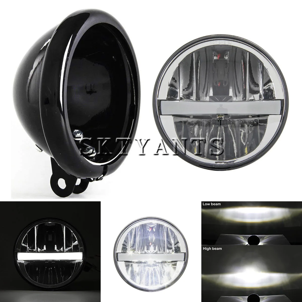 

5.75 Inch LED Headlight Bulbs Motor with 5.75 Housing Bucket For Dyan Superglide Sporster 1200 Motorcycle