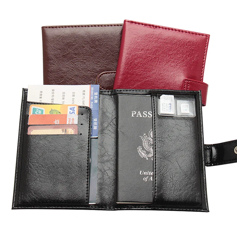 2019 New Oil Wax Retro Style Buckle pu leather card holder bag travel Built in RFID Blocking Protect personal information