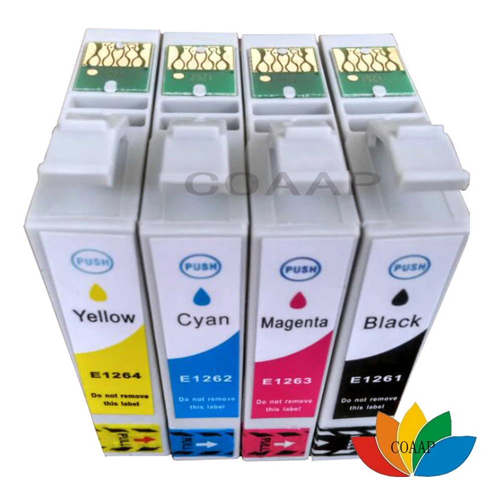 4pcs Compatible EPSON T1261 - T1264 Ink cartridge for epson WF-3520 WF3540 WorkForce 520 630 635 840 Printer