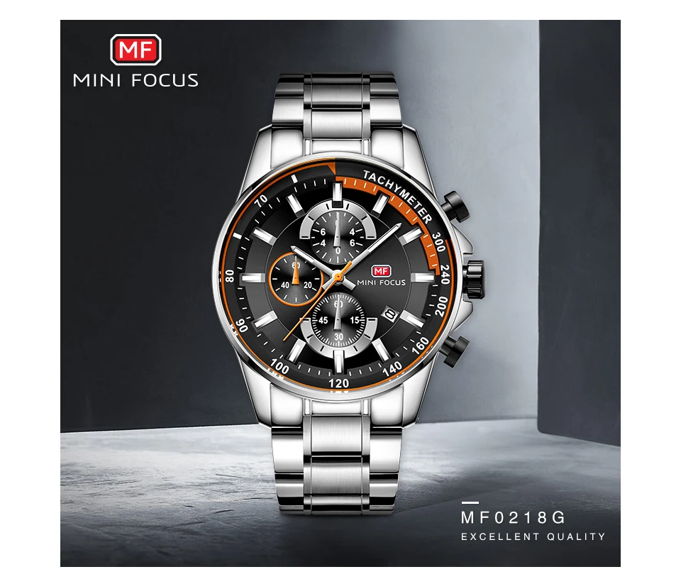 Orologio Uomo MINIFOCUS Cronografo, Cinturino Acciaio Inox, Quadrante Blu, Impermeabile 30m