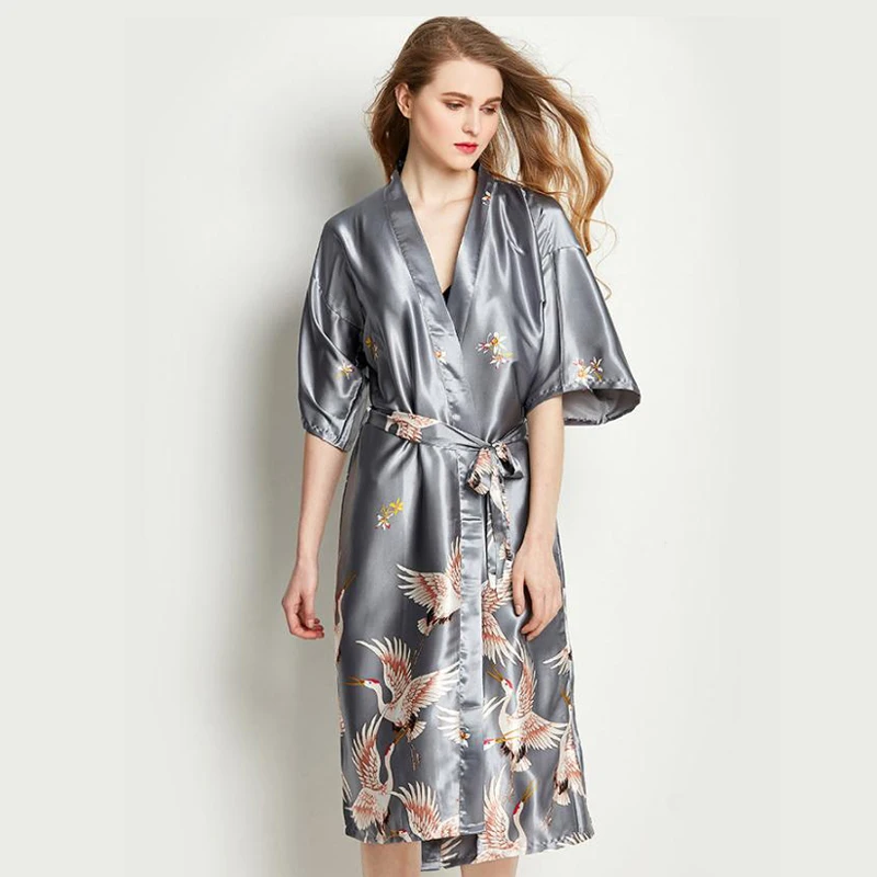 

Sexy Robe women's Summer Bathrobe High Quality 3XL Silk Robe Bride dressing gown Silky Home wear Thin Sleeprobe