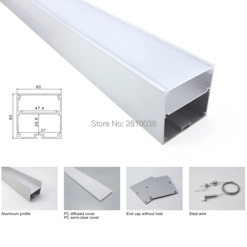 50X 1M Sets/Lot 6000 series led strip aluminium profile and square type led aluminum profile for suspending or pendant lights