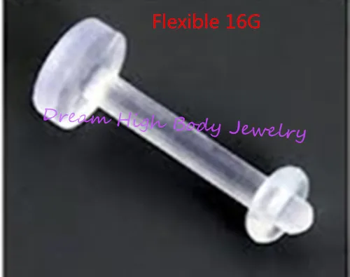 

Clear Labret Retainer Flexible 16G Lip Stud 8mm 10mm length With O ring Soft Acrylic Bio Body Piercing Jewelry