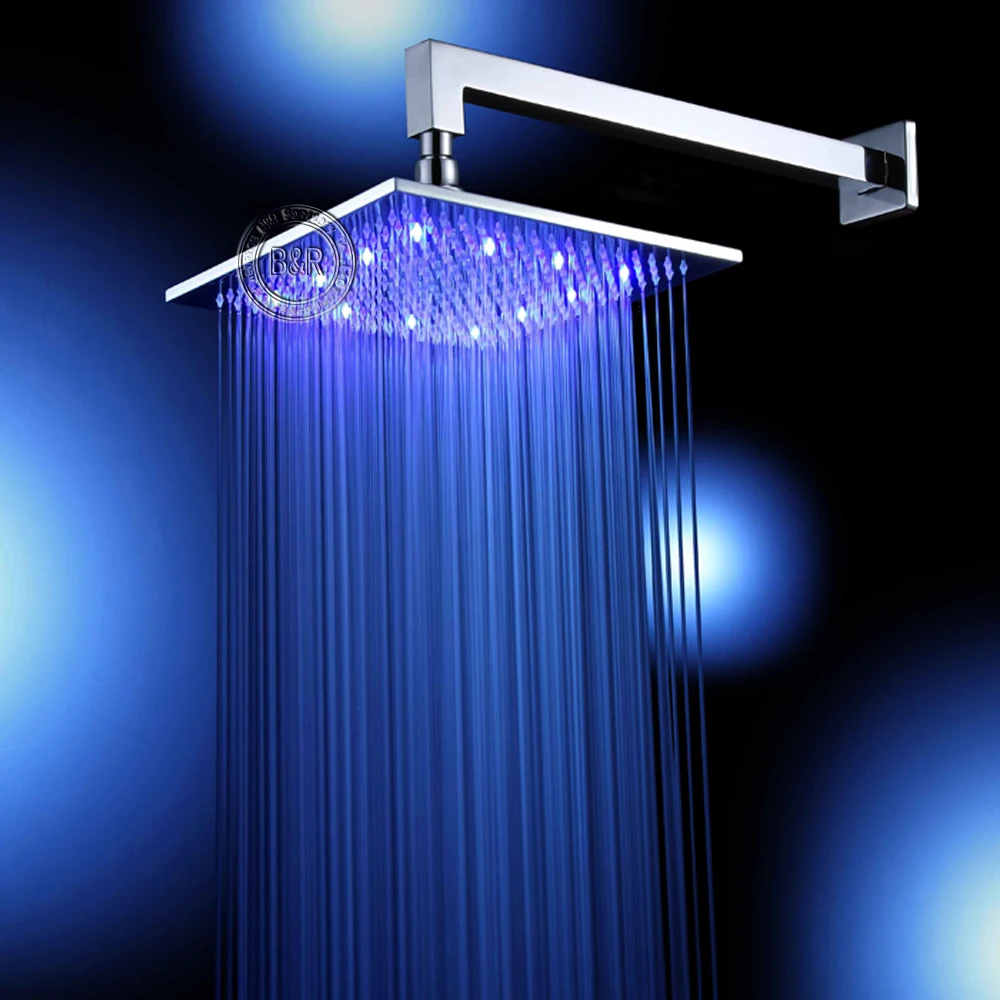 BAKALA  8 10 12 16 Inch Water Powered Rain Led Shower Head Bathroom 3 Colors Led Showerhead. Chuveiro Led