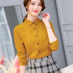 Womens Tops and Blouses 2019 Fashion Korean Long Sleeve Turn Down Collar Office Shirt Button Chiffon  Shirt Blusas Femininas