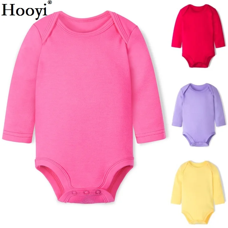 Hooyi 2018 Baby Clothes Long Sleeve Bodysuit Solid Pure Girls Jumpsuit 100% Cotton Soft Premature Clothing Newborn Shirts 0-24M