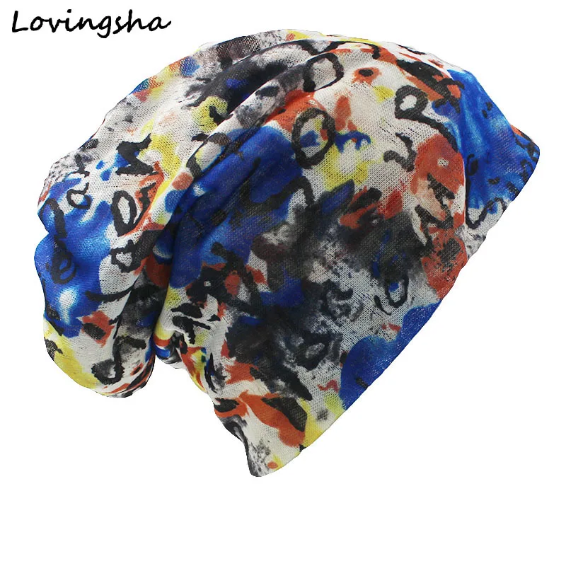 

LOVINGSHA Brand Autumn And Winter Dual-use Hats For Ladies thin Graffiti Design Skullies And Beanies Women Scarf Face Mask HT011