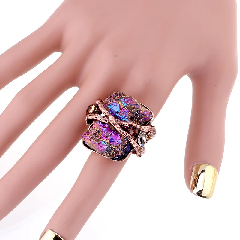 KAYMEN Luxurious Antique Bronze Statement Bohemian Crystal Ring for Women Wedding Engagement Party Accessories