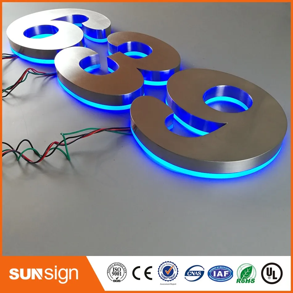 H 30cm Custom RGB stainless steel backlit LED room number sign