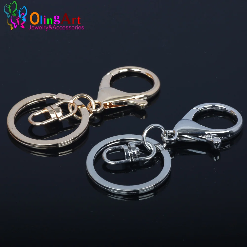 OlingArt 70mm 2pcs/lot Beads Key Chains & Key Rings Round silver-color/Gold-color Lobster Clasp Bunny Keychain bag buckles