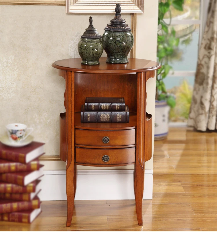 American country retro bedroom two drawers bedside cabinet European-style cabinets round decorative solid wood classical small .