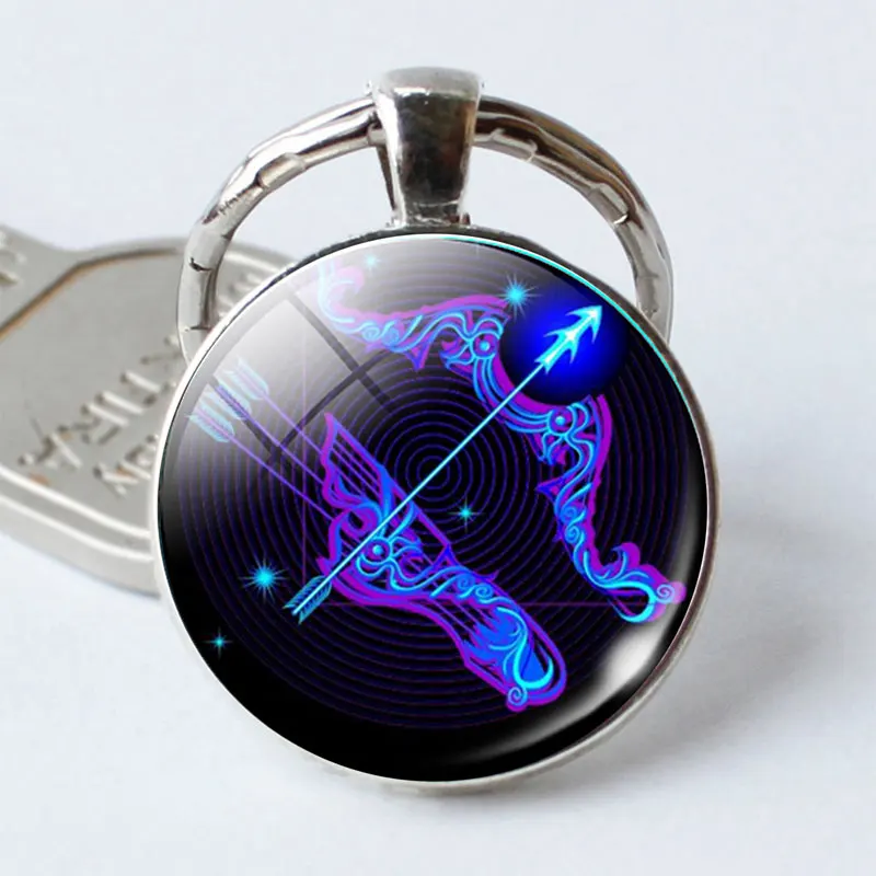 

EUB 60PCS Leo Virgo 12 Constellation Key Chains Glass Cabochon Pendant Zodiac Sign Key Rings Silver Plated Bag Pendant Keychains