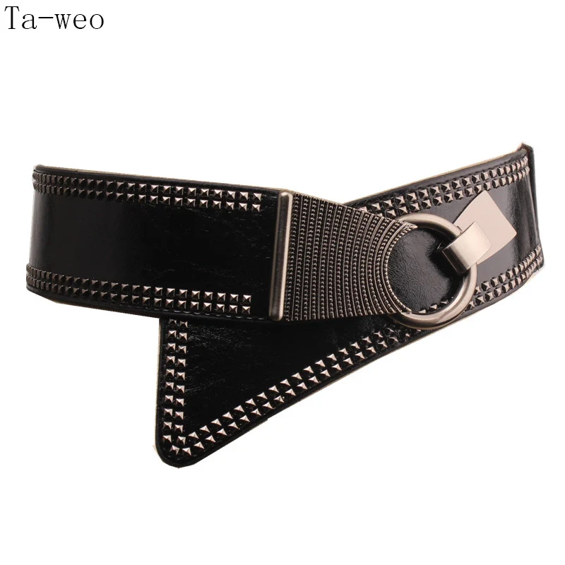 

Ta-weo Fashion Women Dress Elastic Wide Belts, Rivet Punk PU Girdle, Elegant Cummerbunds, Generous Belts For Women