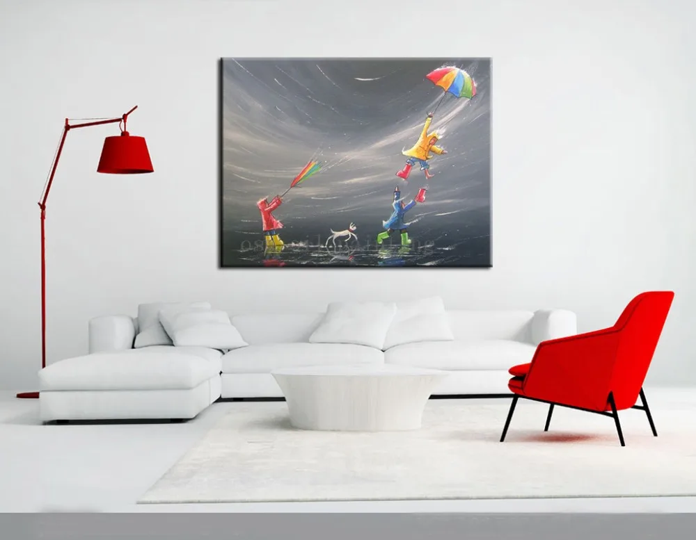 Handmade Modern Abstract Fine Art Acrylic Oil Painting Colours Umbrella Fun Large Canvas Craft Picture Kids Dog Canvas Paintings