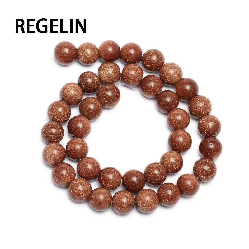 REGELIN Beads Wholesale 4mm 6mm 8mm 10mm 12mm 14mm Gold Color Quartz Green Aventurine Bead Loose Beads DIY Jewelry Findings