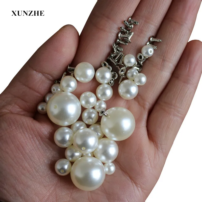 XUNZHE 100 Set 6mm -16mm Pearl Studs Studs Acrylic Iron For DIY Leather Bag Footwear Decoration