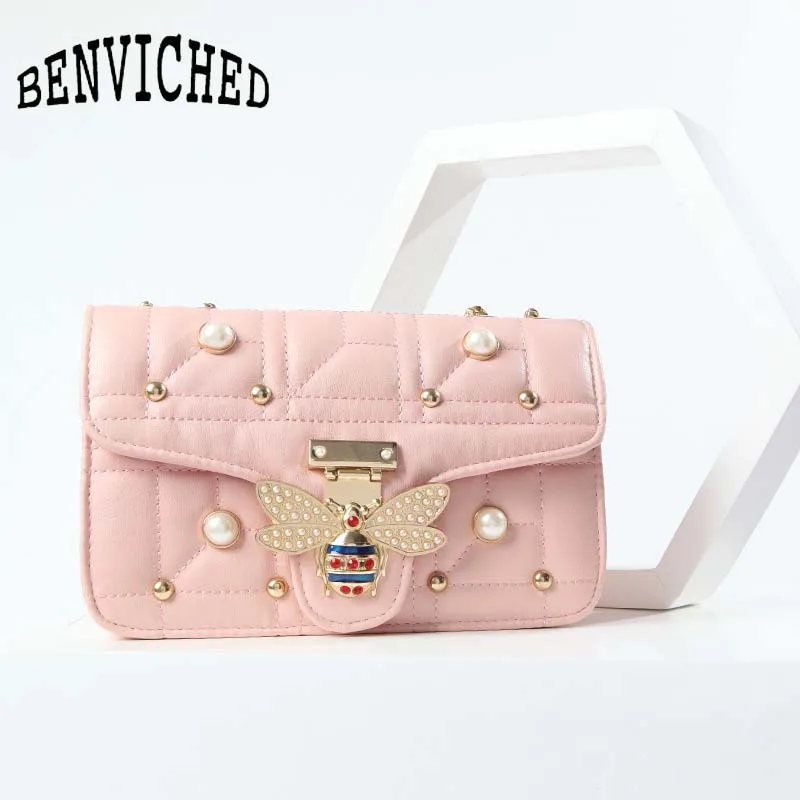 

BENVICHED Women Shoulder Bag Chain Strap Flap Ladies Leather Handbags Messenger Bag Women Clutch Bag Bee Buckle Purse B051