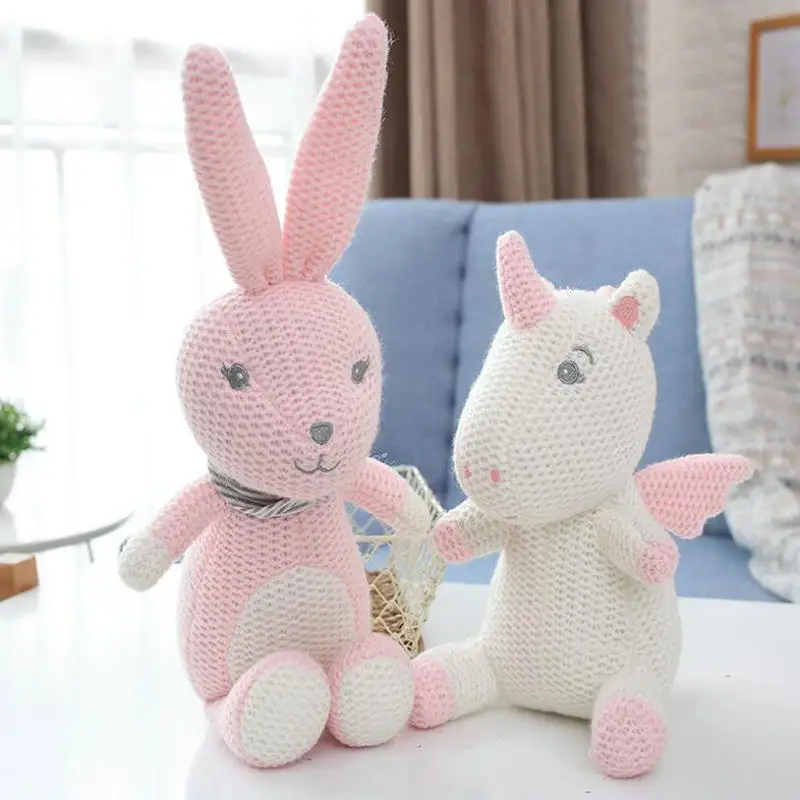 Nordic style Ins hot Knitted Unicorns elephant Bunny Dinosaur Stuffed Toy Toy Safety Bite Baby toys infant Sleeping Appease Doll