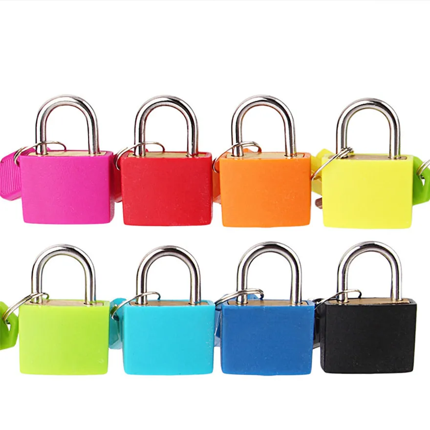 Mini forte aço impermeável cadeado, viagem mala diário bloqueio, caixa de plástico colorido, decoração do caso, pequeno, 2 chave, 30x23mm, 1pc