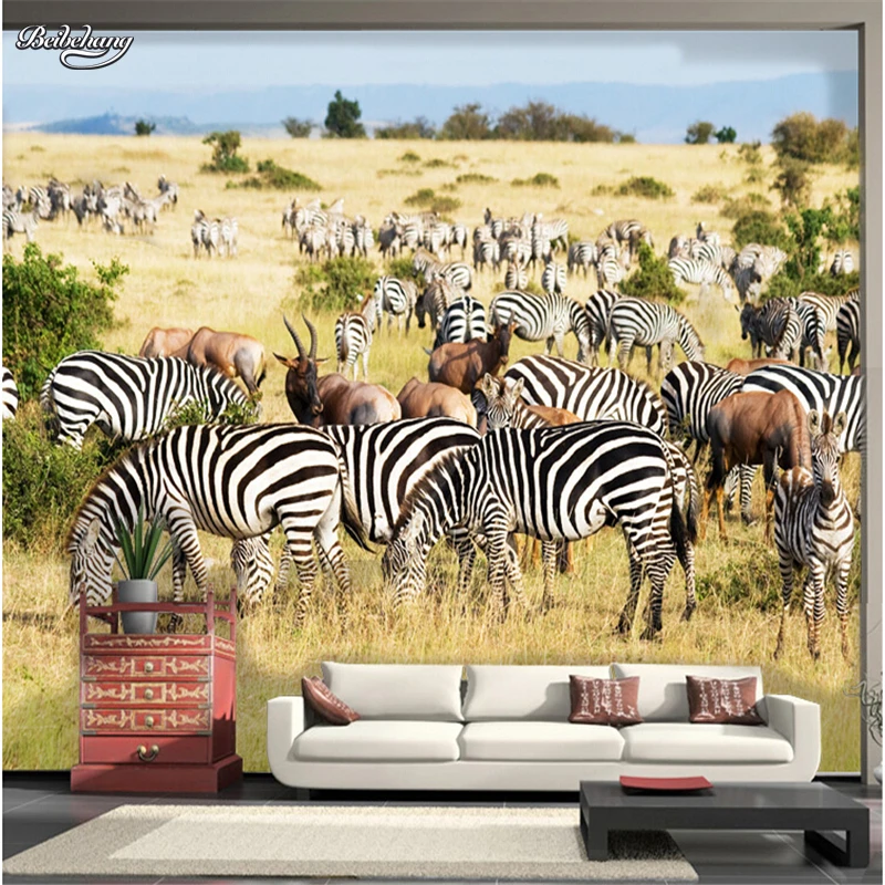 beibehang photo wallpaper African savannah zebras modern minimalist living room TV wall sofa backdrop wallpaper mural wall paper