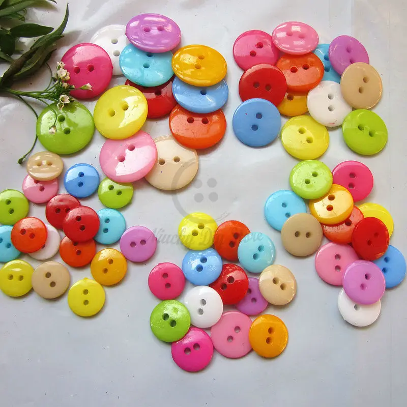 7.5mm - 17mm 2 holes mixed color round bread plastic Buttons Colorful Sewing buckle for Child handmade materials