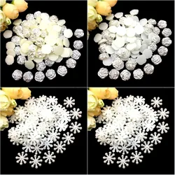 15mm Snowflake Beads White Ivory ABS Imitation Pearl 10mm Rose Flower Cabochon Pearls DIY Crafts Women Jewelry Decoration 50pcs