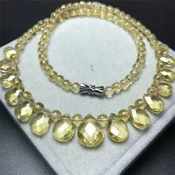 Natural Yellow Citrine Quartz Necklace Women Clear Water Drop Beads Citrine 10mm Water Drop Pendant Long Chain Necklace AAAAA