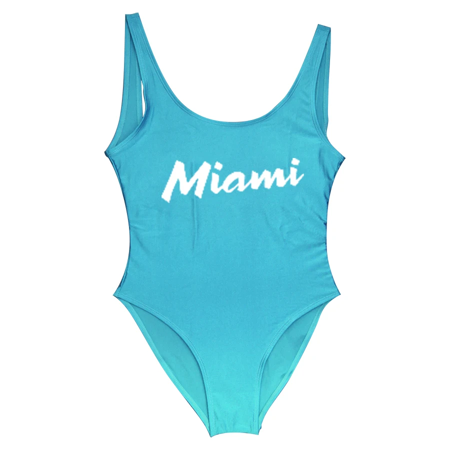 Miami Print Letter Swimsuit Swimwear women One Piece Swimsuit biquini Beachwear bikinis woman badpak  swim wear 11 color