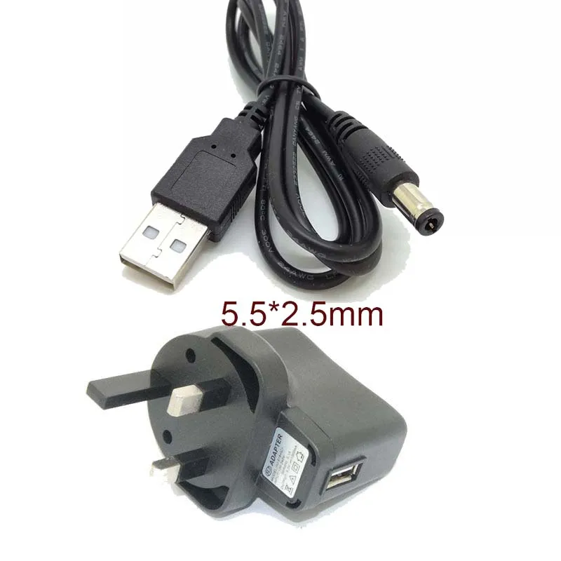 กำแพงรถ USB 5V 1A DC 5.5มม.X 2.1มม.ตัวเชื่อมต่อสายไฟใหม่