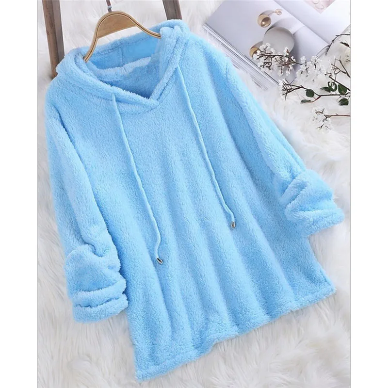 Winter Fleece Sweater Oversized 5XL Sherpa Fleece Fluffy Thin Pullovers Hooded Women Big Size Casual Sweaters