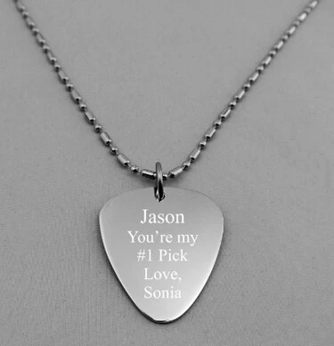 

Wholesale Engraved Stainless Steel Guitar Pick Necklace hot sales Guitar Pick Dog Tag Stainless Steel tag FH890310