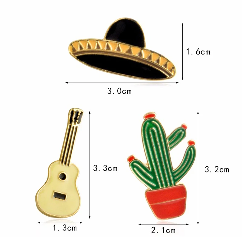 Tropical West Cowboy Hat Guitar Mexican Cactus Enamel Pin Badge Metal Girls Jeans Bag Decoration Gift Fashion Jewelry Wholesale