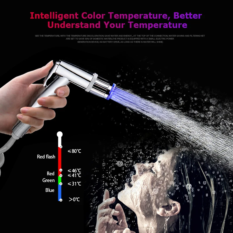 Cabezales de grifo de agua LED sin batería, Sensor de temperatura brillante, boquilla de baño para cocina y hogar, 3 colores