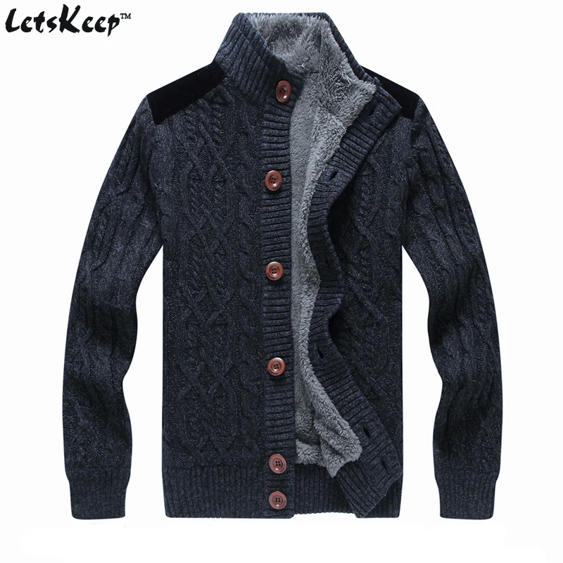 

New LetsKeep winter mens fleece cardigan sweaters casual strickjacke sweatercoat men warm thick stand collar sweater 3XL , MA261