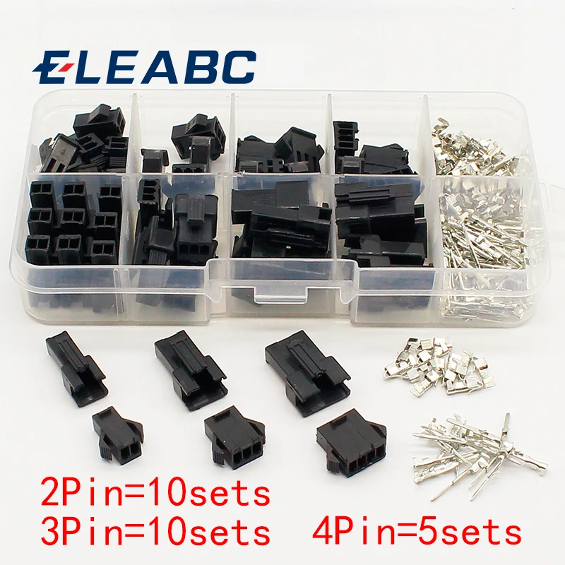 SM2.54 Kits 25 sets Kit in box 2p 3p 4p 2.54mm Pitch Female and Male Header Connectors Adaptor