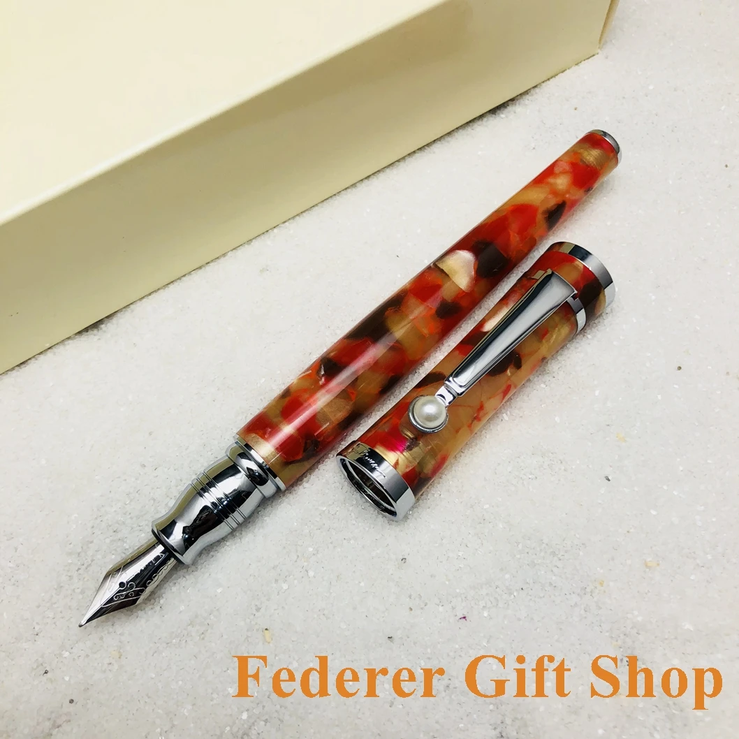 Fountain Pen Fuliwen F011 Color Pen High Quality Acrylic Case and Pearl Folder Clip Gift Ink Pen New Pen