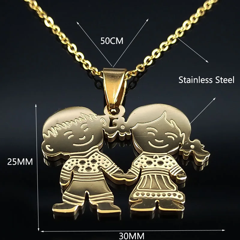 Boy Girl Child Kid Stainless Steel Necklaces Women Gold Color Mothers and Children Necklaces Jewelry Mother\'s Day Gift N519S01