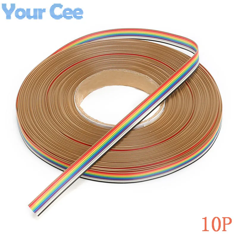 5meters/1meter 1.27mm Spacing Pitch10 WAY 10 Pin Flat Color Rainbow Ribbon Cable Wiring Wire For PCB DIY 10 Way 10P