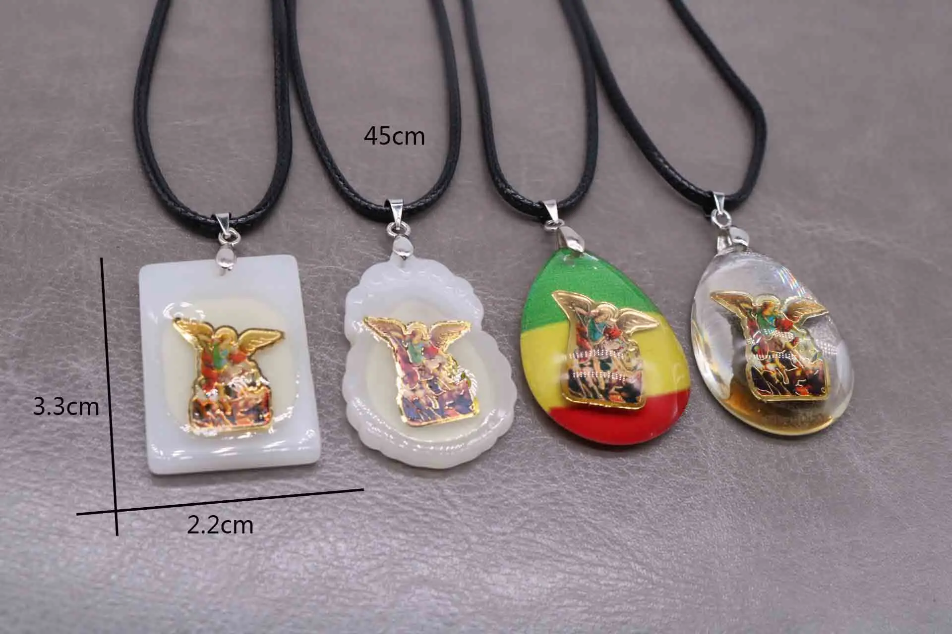 

glass leather rope necklace, religious Michael necklace, lobster buckle leather necklace, pendant rosary long chain.