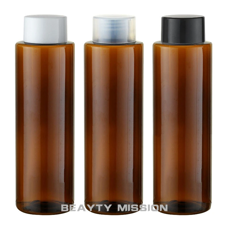 BEAUTY MISSION 24 Pcs/Lot 250ML Brown Screw Cap Bottle, Empty Plastic Cosmetic Lotion Container With Double Layer Cover