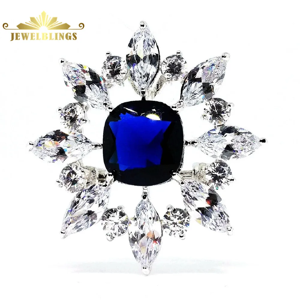 Queen Victoria Opens Marquise Flower Cluster Square CZ Stone Center Black Green  Royal Blue Brooch Art Deco Burst Star Pin