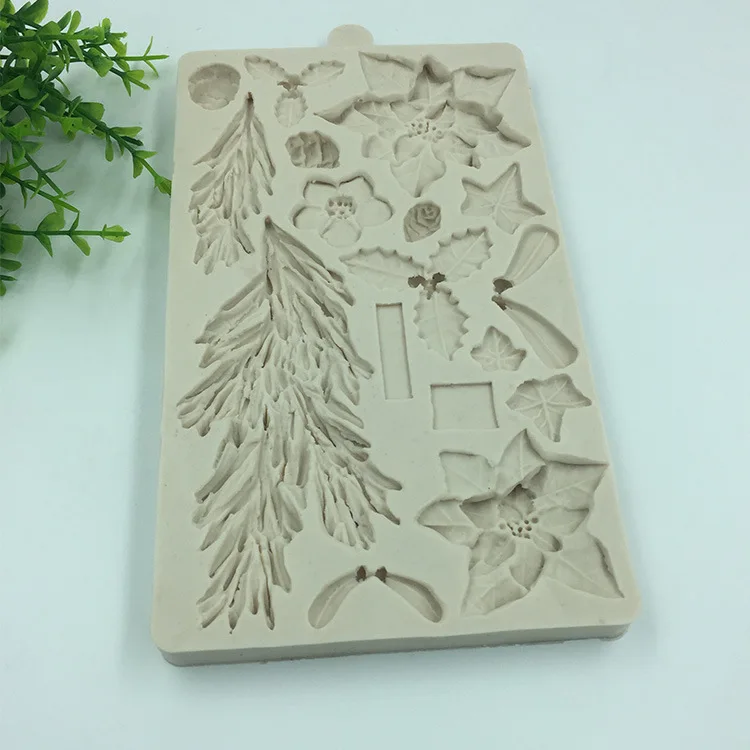 New Cake Decorating Tools Fondant Mold Silicone Mold Christmas Flower Pine Branch Silicone Mold Kitchen Baking Tool K062