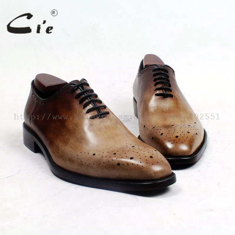 cie Square Toe Bespoke Custom Handmade Genuine Calf Leather Plain Toe Oxfords Color Patina Brown Lace-Up Dress Business OX511