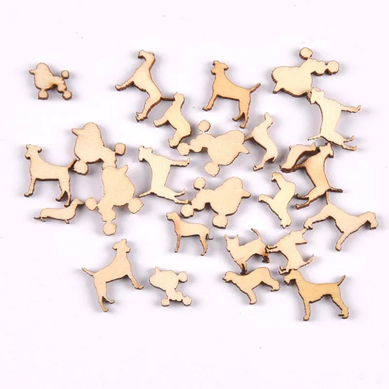 50Pcs/set Unfinished Wood Dog Pattern DIY Crafts Home Decor Scrapbook Handmade Wooden Embellishment Handicraft 10-15mm M1919