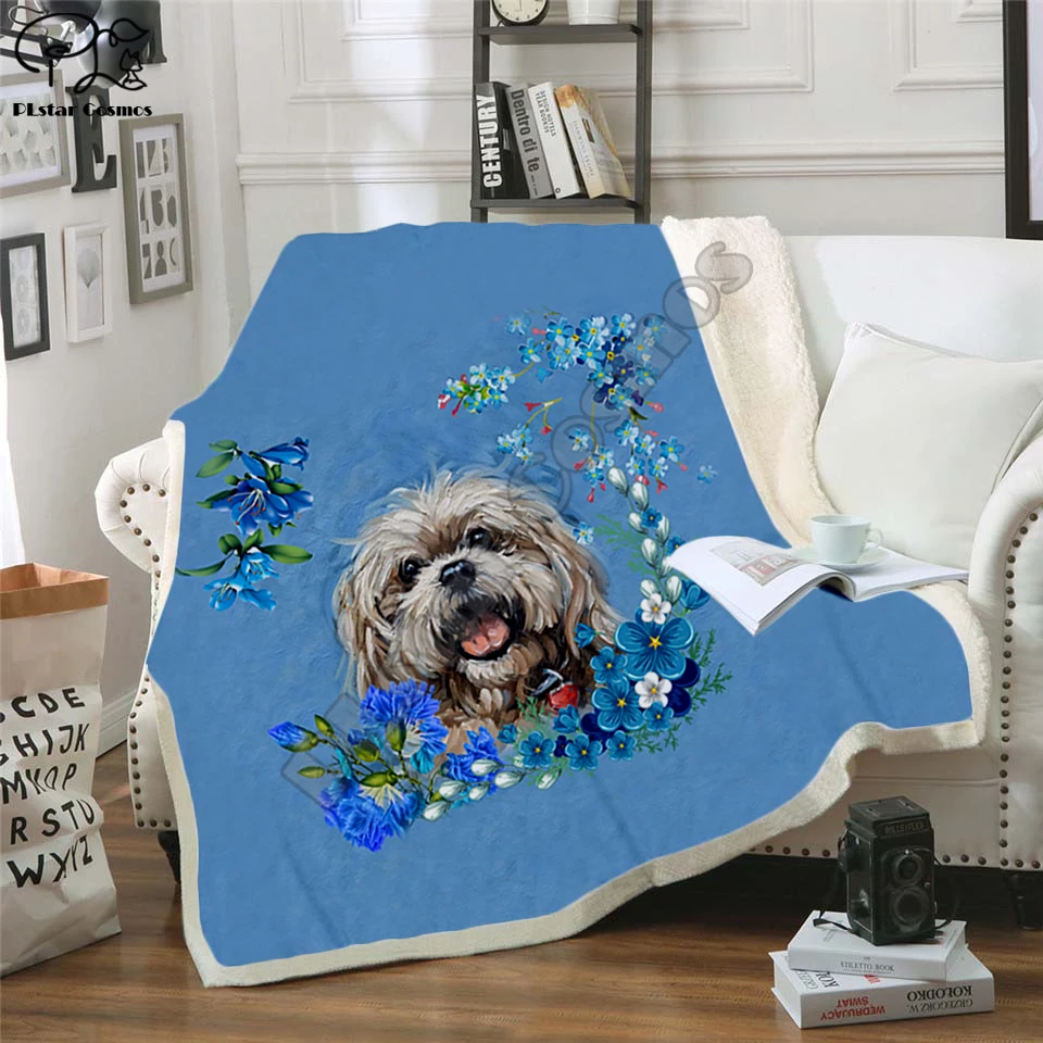 

Plstar Cosmos Pet dog flower puppy funny character Blanket 3D print Sherpa Blanket on Bed Home Textiles Dreamlike style-11