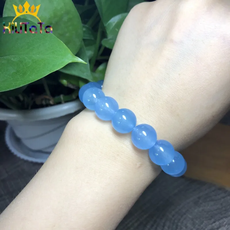 AAA Natural Blue Chalcedony Jades Stone Beads Loose Spacer Beads For Jewelry Making DIY Handmade Bracelets 15\