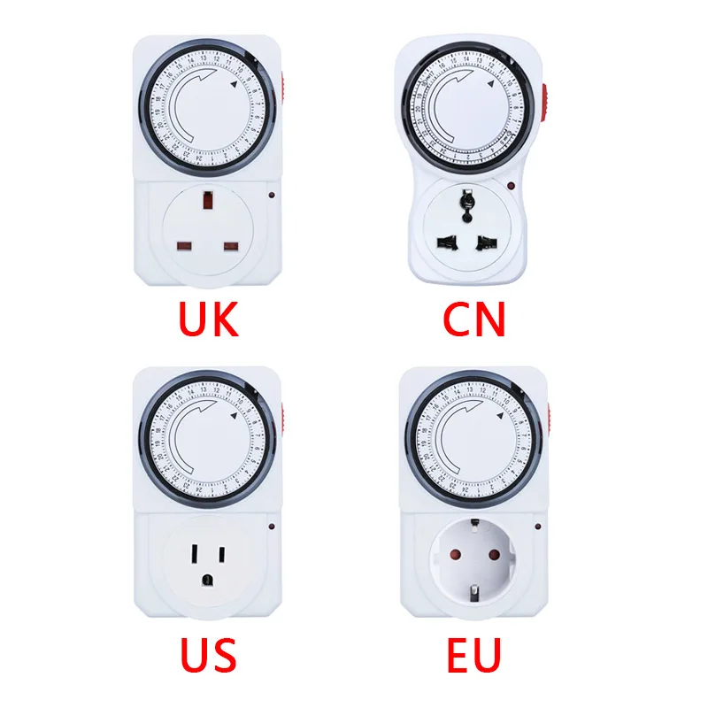 24 Hour Cyclic Timer Switch Kitchen Timer Outlet Loop Universal Timing Socket Mechanical Timer 230VAC 3500W 16A UK EU CN US Plug