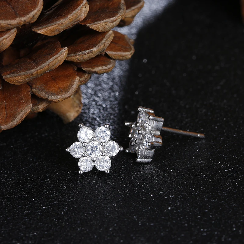 925 Silver Needle Fashion Shiny Crystal Snowflake Women Ladies Stud Earrings Jewelry Gift Wholesale Promotion Cheap