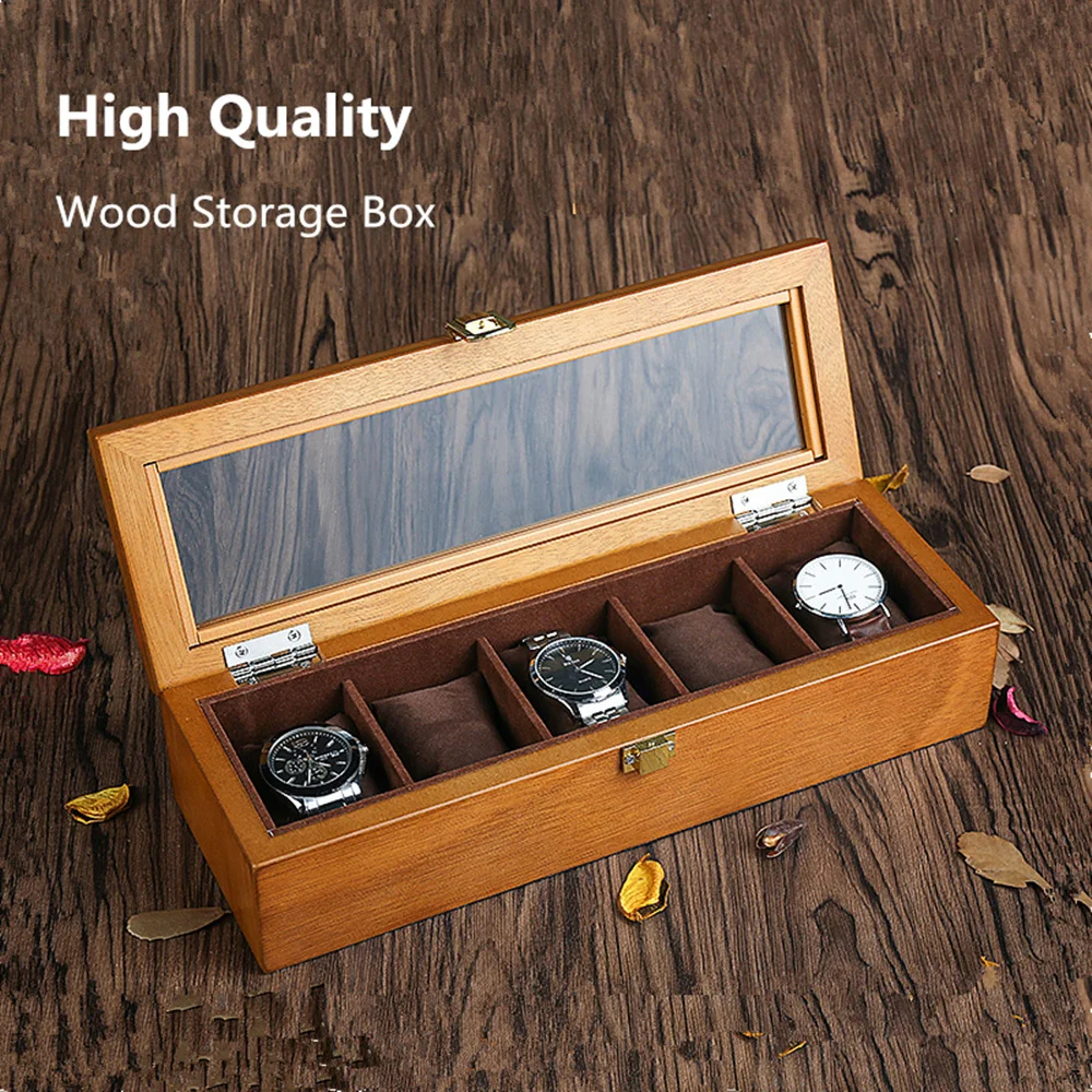 

5 Slots Wood Watch Display Wooden Watch Box Organizer Watch Holder For Men New Jewelry Display Case Gift Boxes