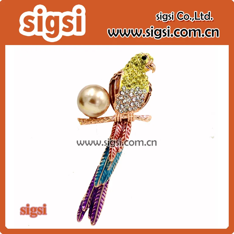 multicolour Enamel Parrot bird Artificial Pearl Brooch pin Rhinestone Alloy Corsage Breastpin jewelry